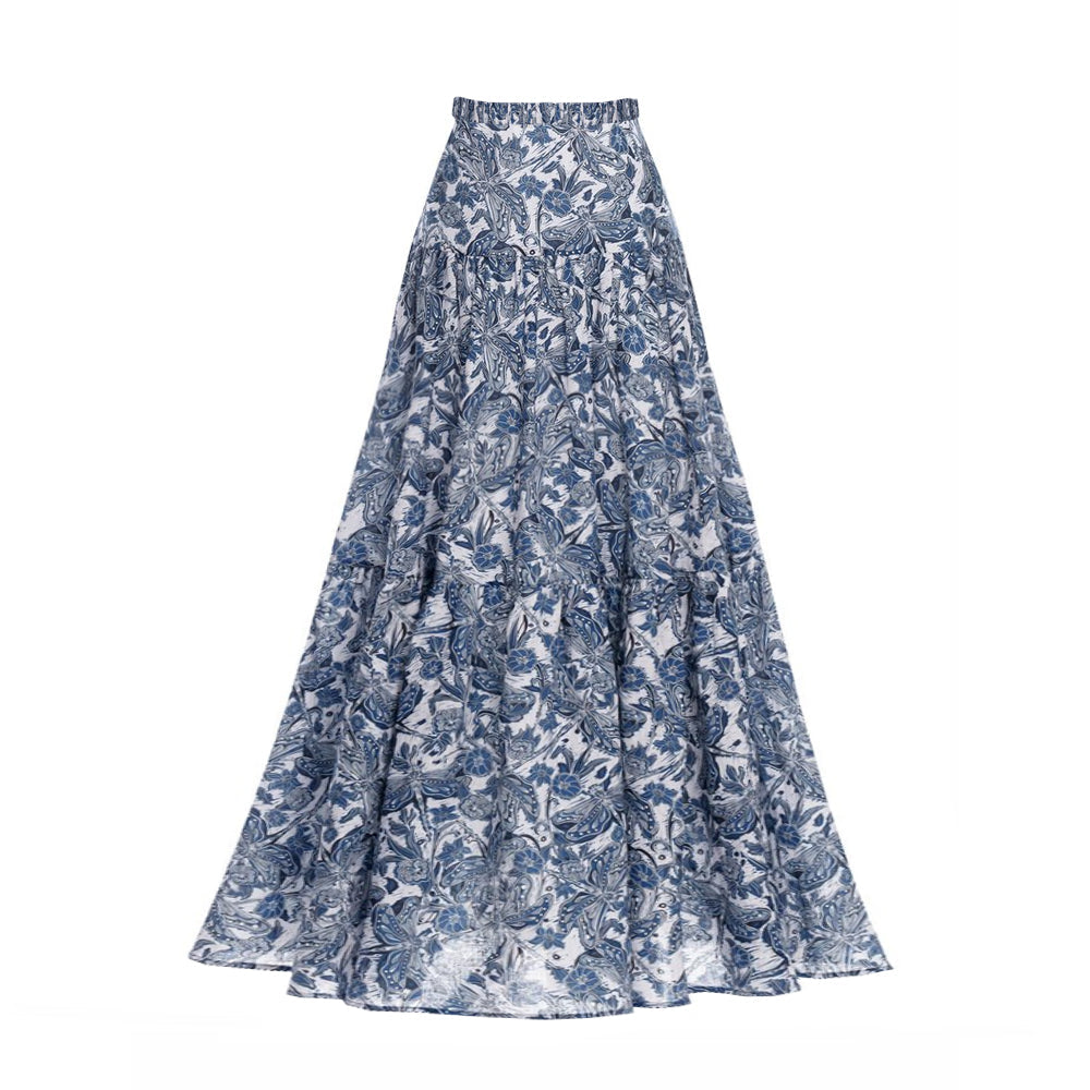 Blue Dragonfly Printed Swimsuit and Skirt