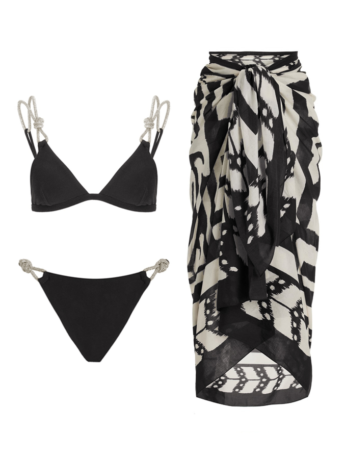 Sexy Bikini And Geometric Print Cover Up
