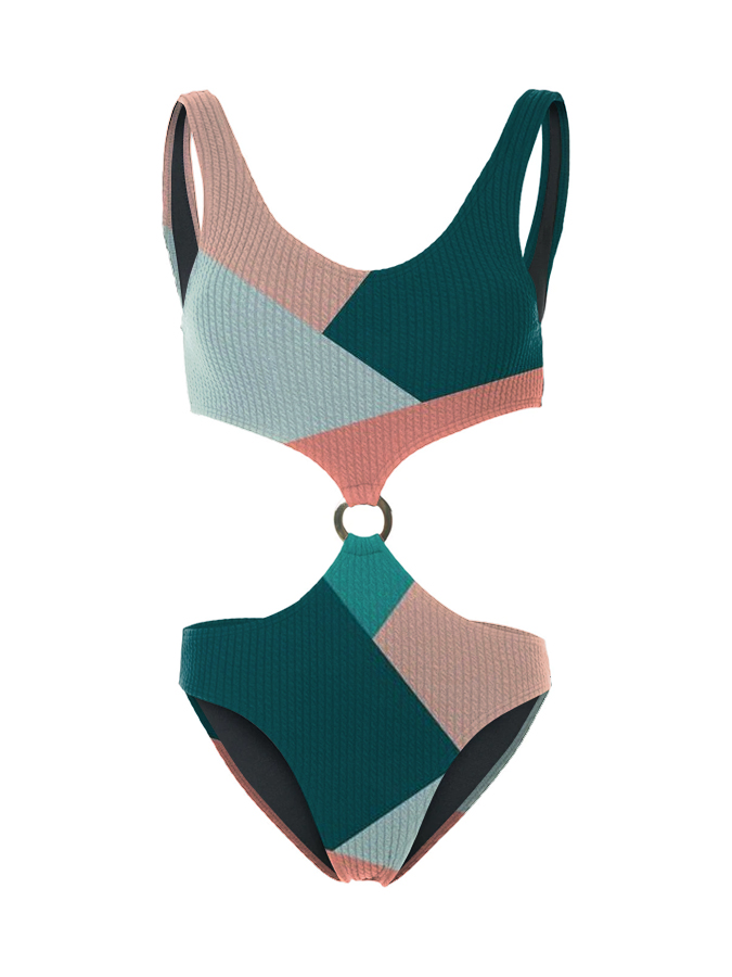 Color Block One-Piece Swimsuit And Cover Up