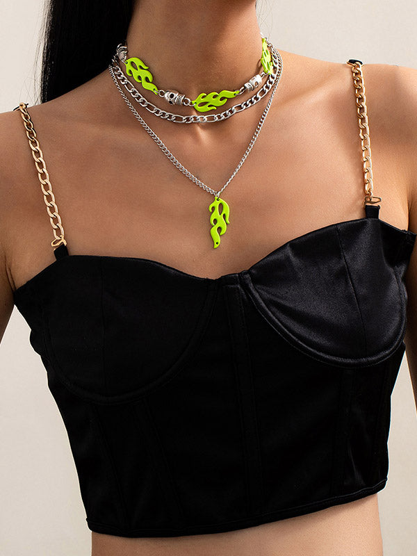 Fluorescent Flame Skull Geometric Multilayer Necklace