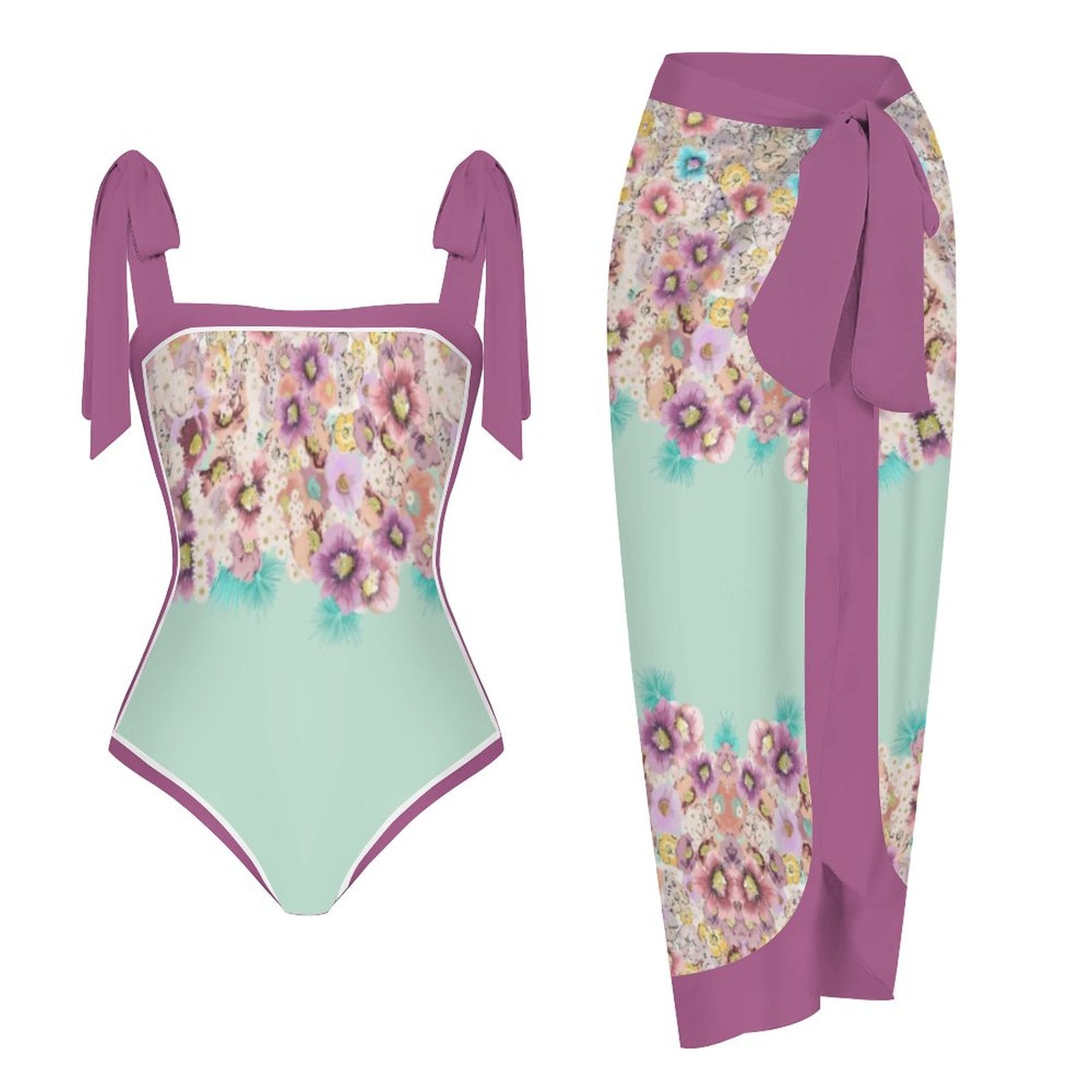 Fashion Printed One Piece Swimsuit And Cover Up 2305105568