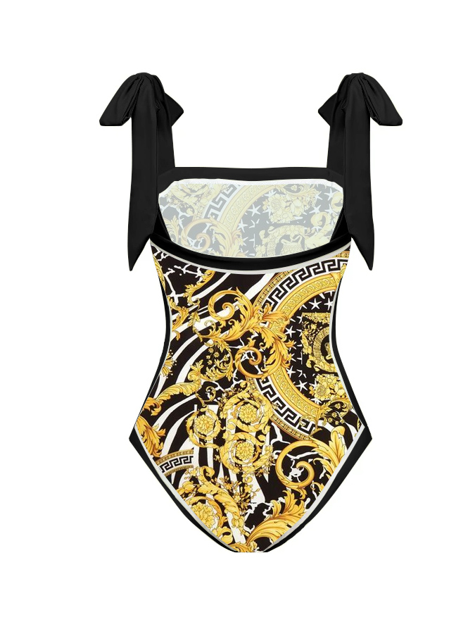 Vintage Chain Print One Piece Swimsuit And Cover Up