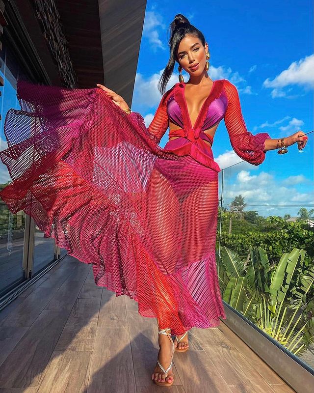 V Neck Tassel Cut Out One Piece Swimsuit