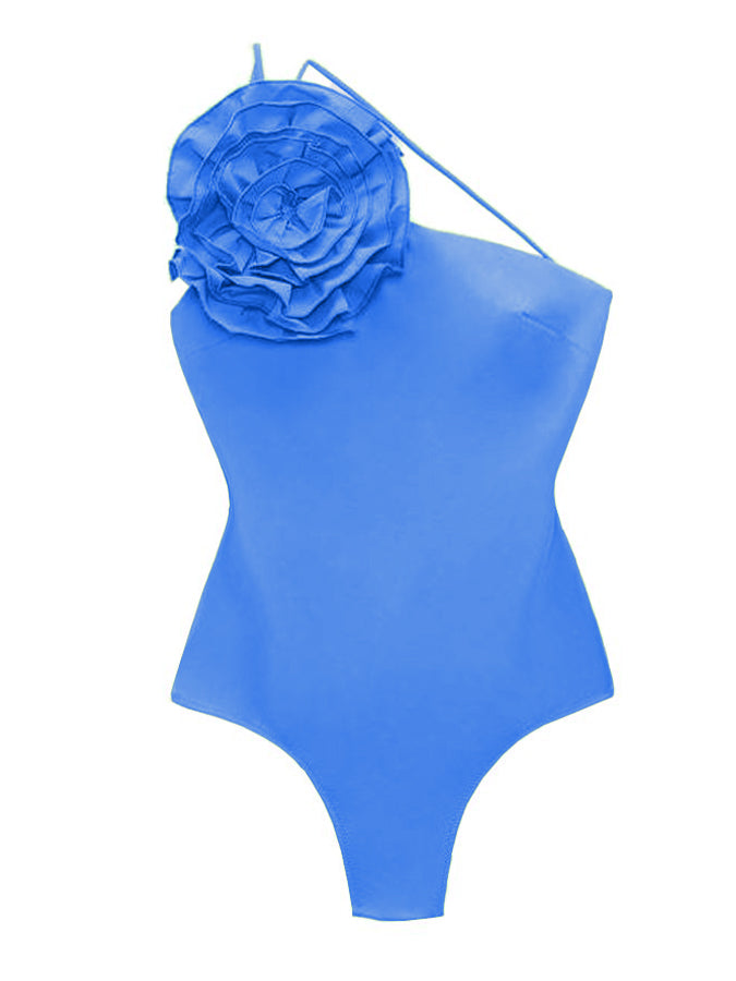 Fashion Flower Design Solid Color Beach One Piece Swimsuit