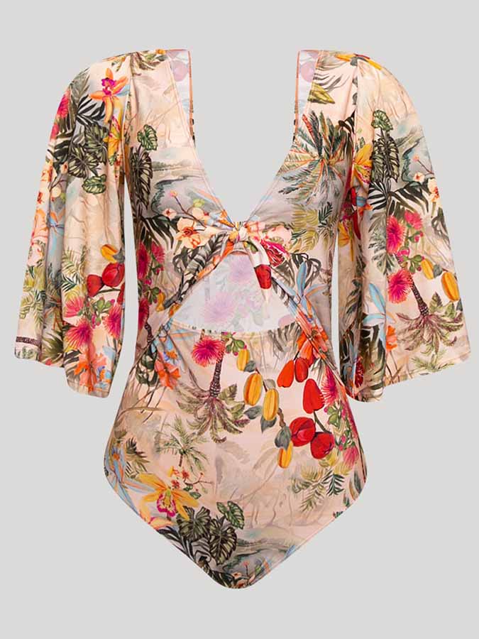 Deep V Neck Print Fashion One Piece Swimsuit