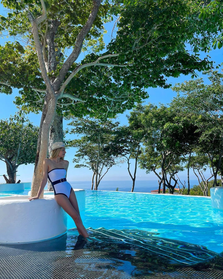 Bandeau Color Block One Piece Swimsuit