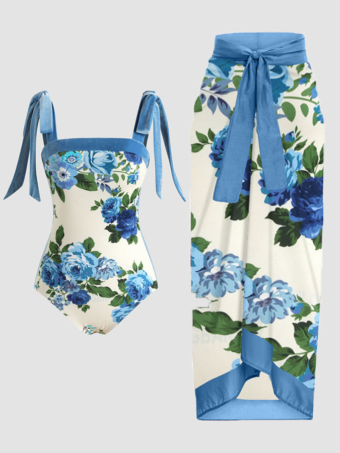 Print Lace Up Fashion One Piece Swimsuit