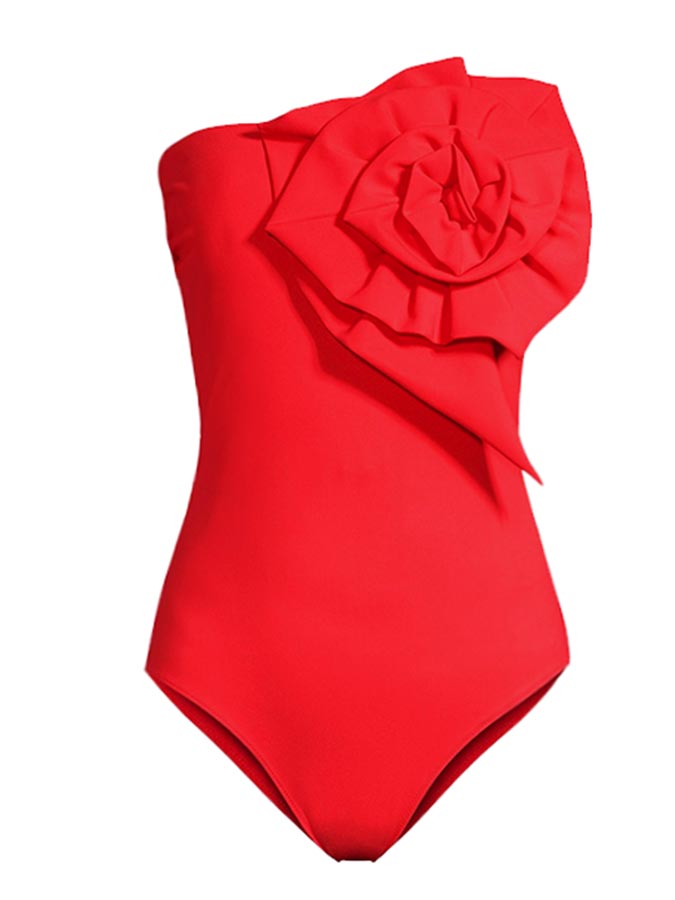 3D Flower Red One Piece Swimsuit and Cover Up