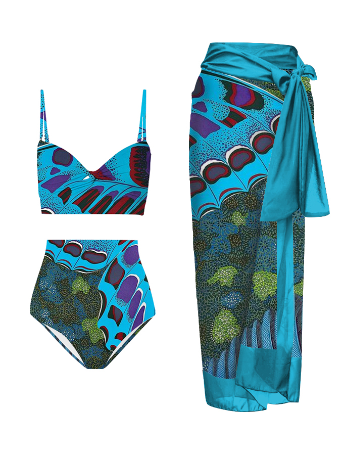 Vintage Butterfly Floral Print One Piece Swimsuit And Cover Up