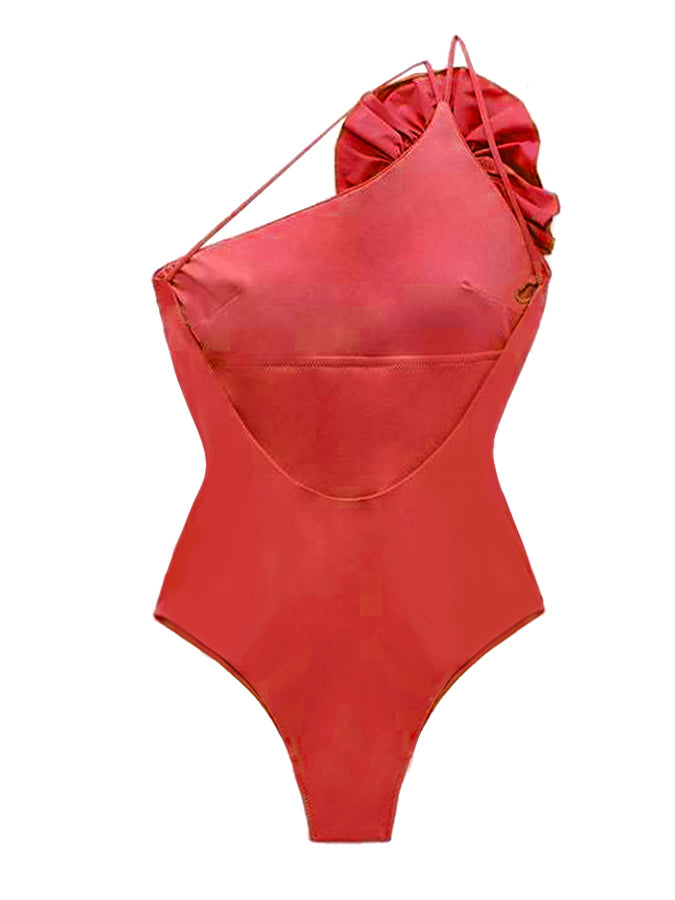 Fashion Flower Design Solid Color Beach One Piece Swimsuit