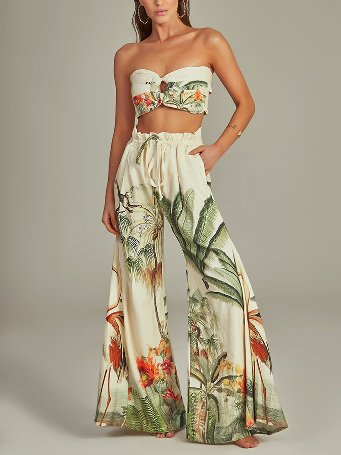 Beach Print Swimsuit and Cover-Up