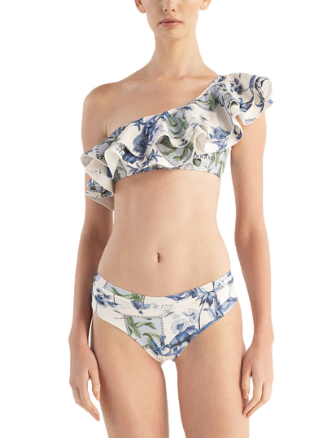 Vintage Floral Print Ruffle One Piece Swimsuit And Cover Up
