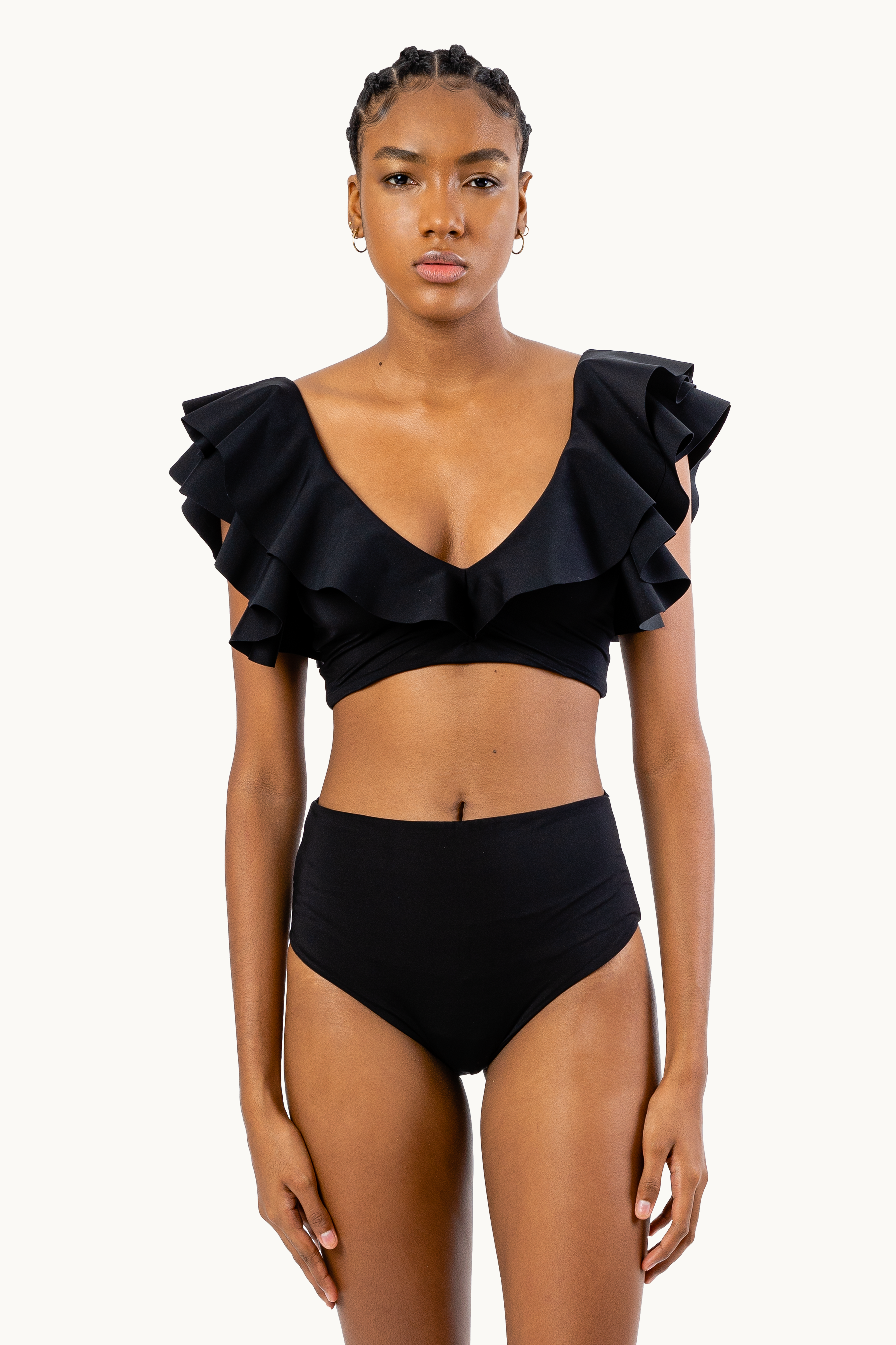 Ruffle High-waisted two-piece swimsuit.