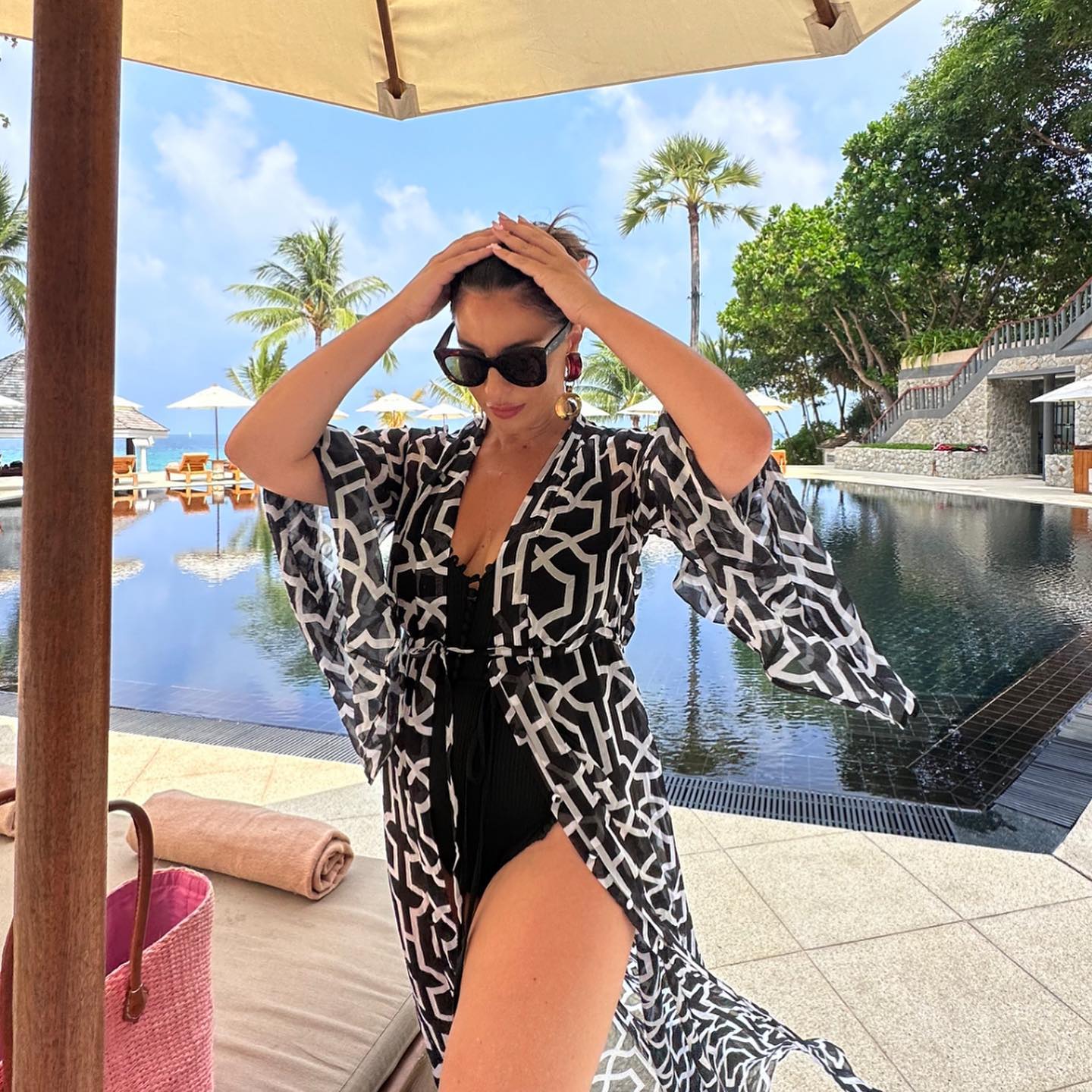 Geometric Print Bikini and Kimono