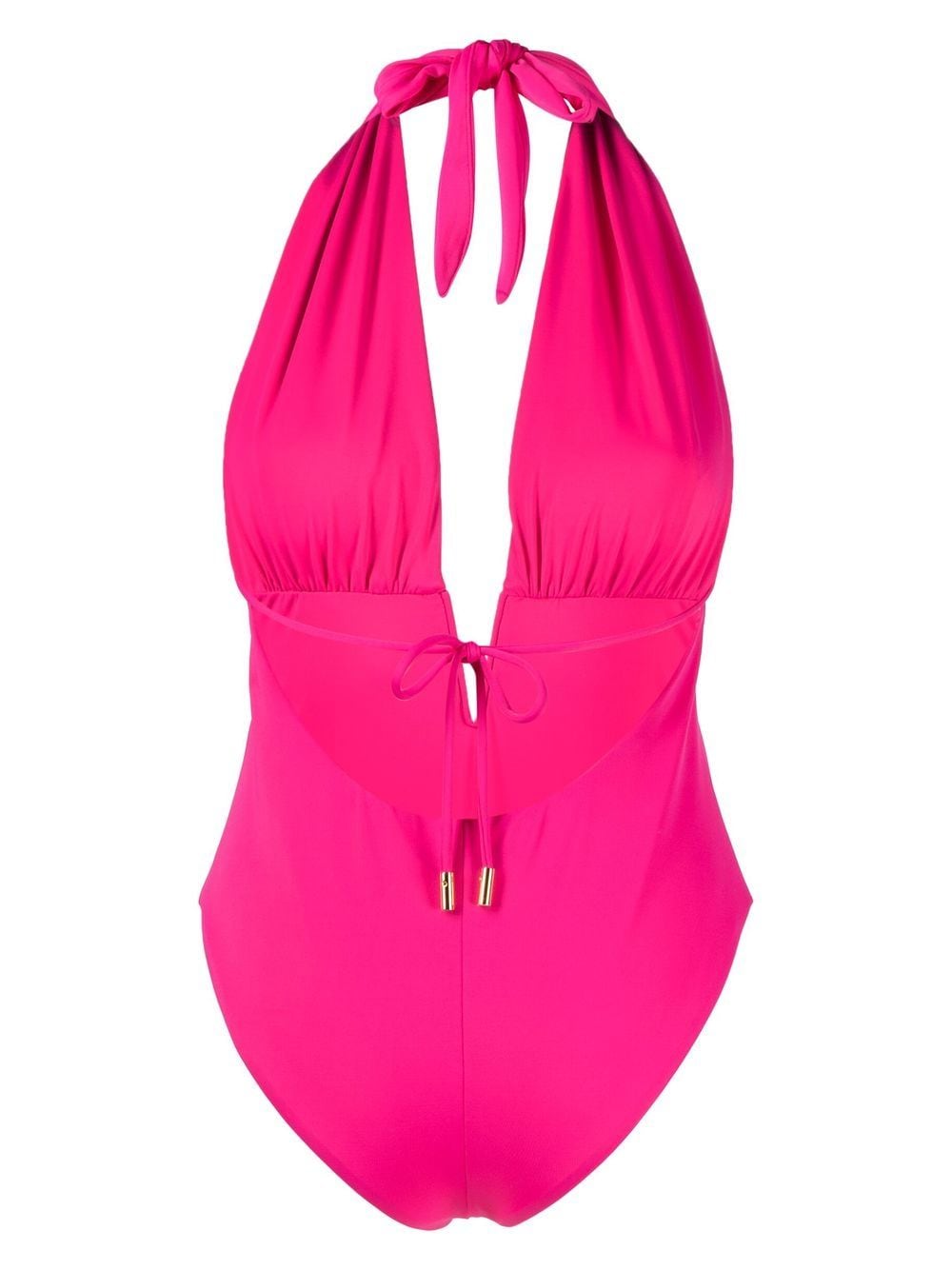 Pleated front lace-up one-piece swimsuit