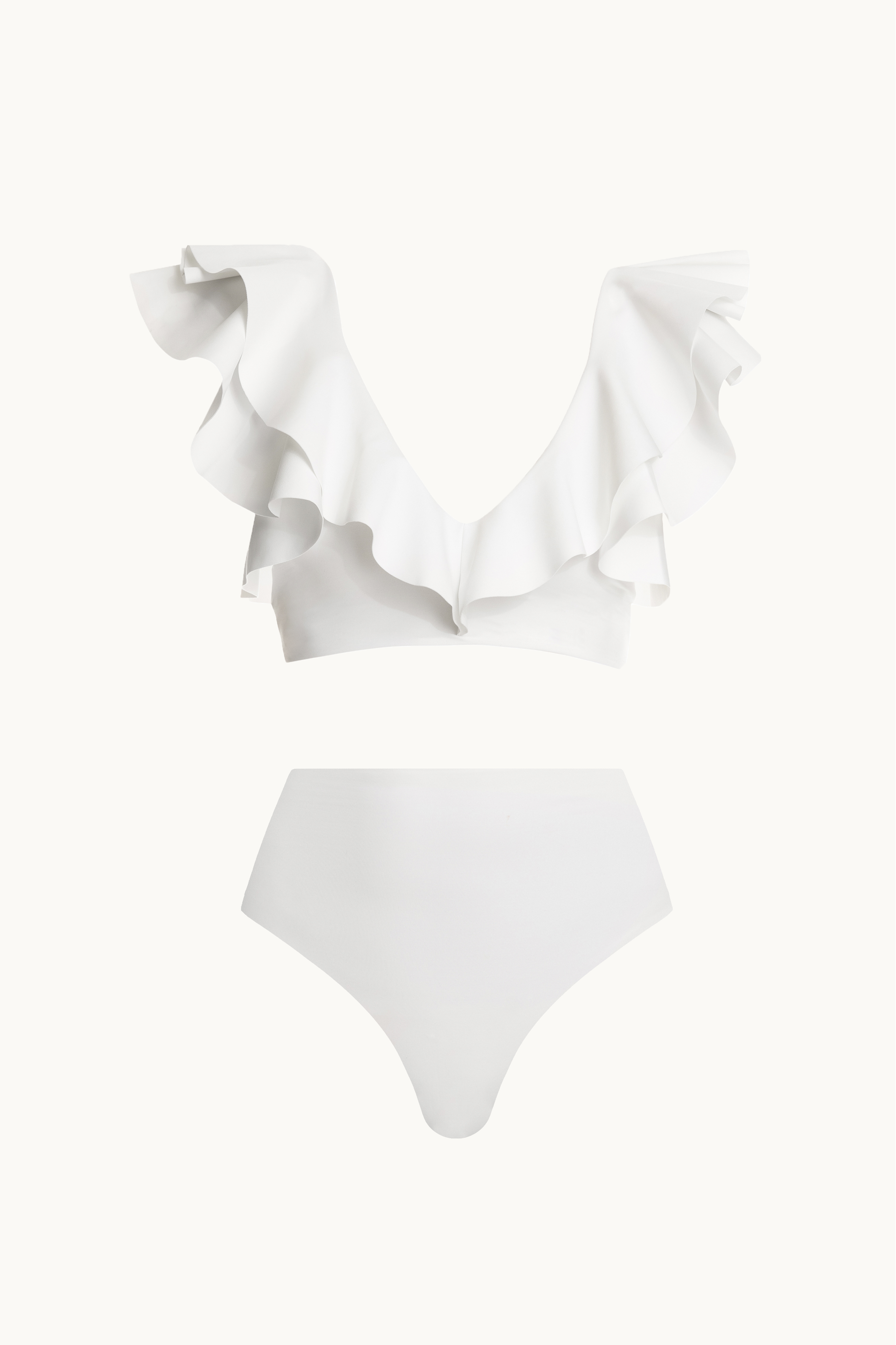 Ruffle High-waisted two-piece swimsuit.