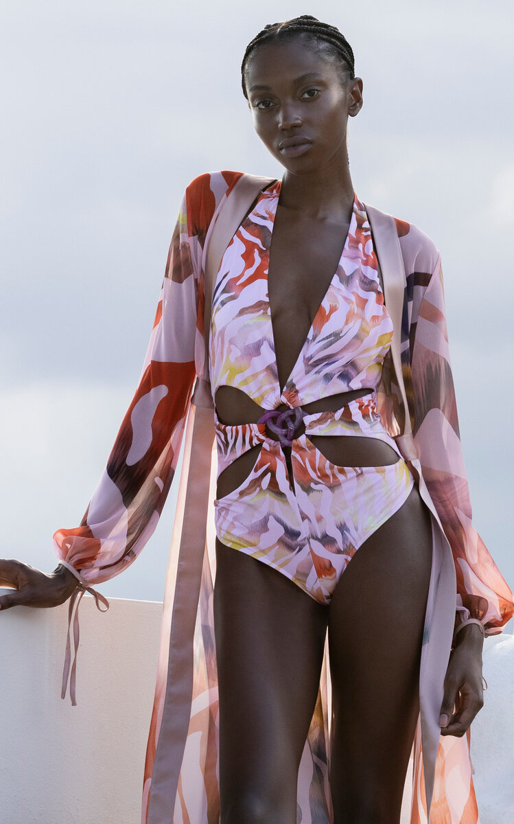 Cutout One-piece Swimsuit and Cover-up