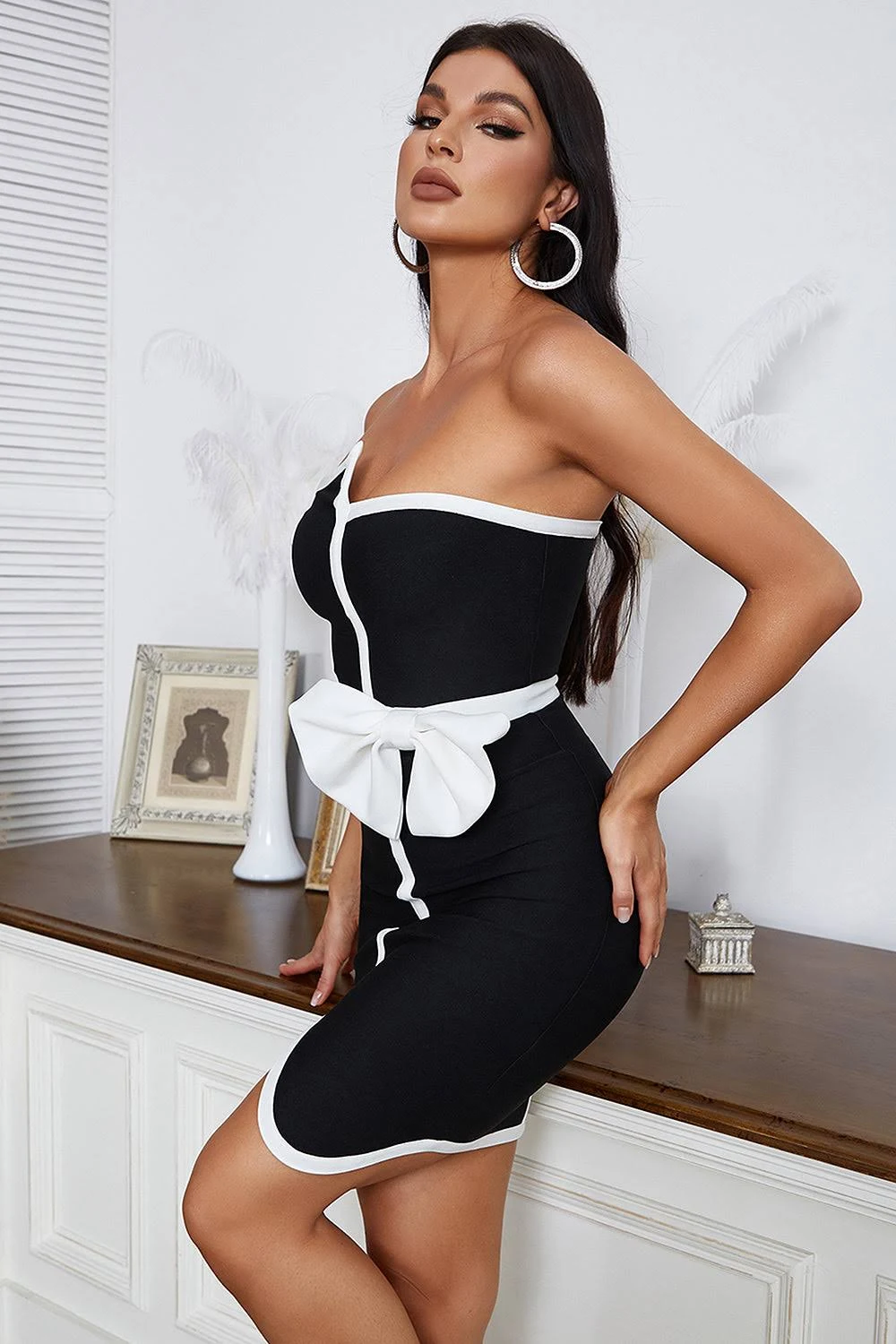 Off Shoulder Bow Tie One Piece Swimsuit and Skirt