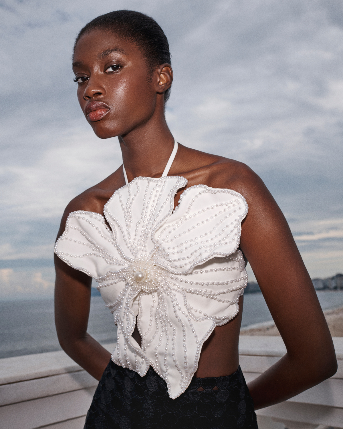 Beaded 3D Floral Swimsuit and Pants