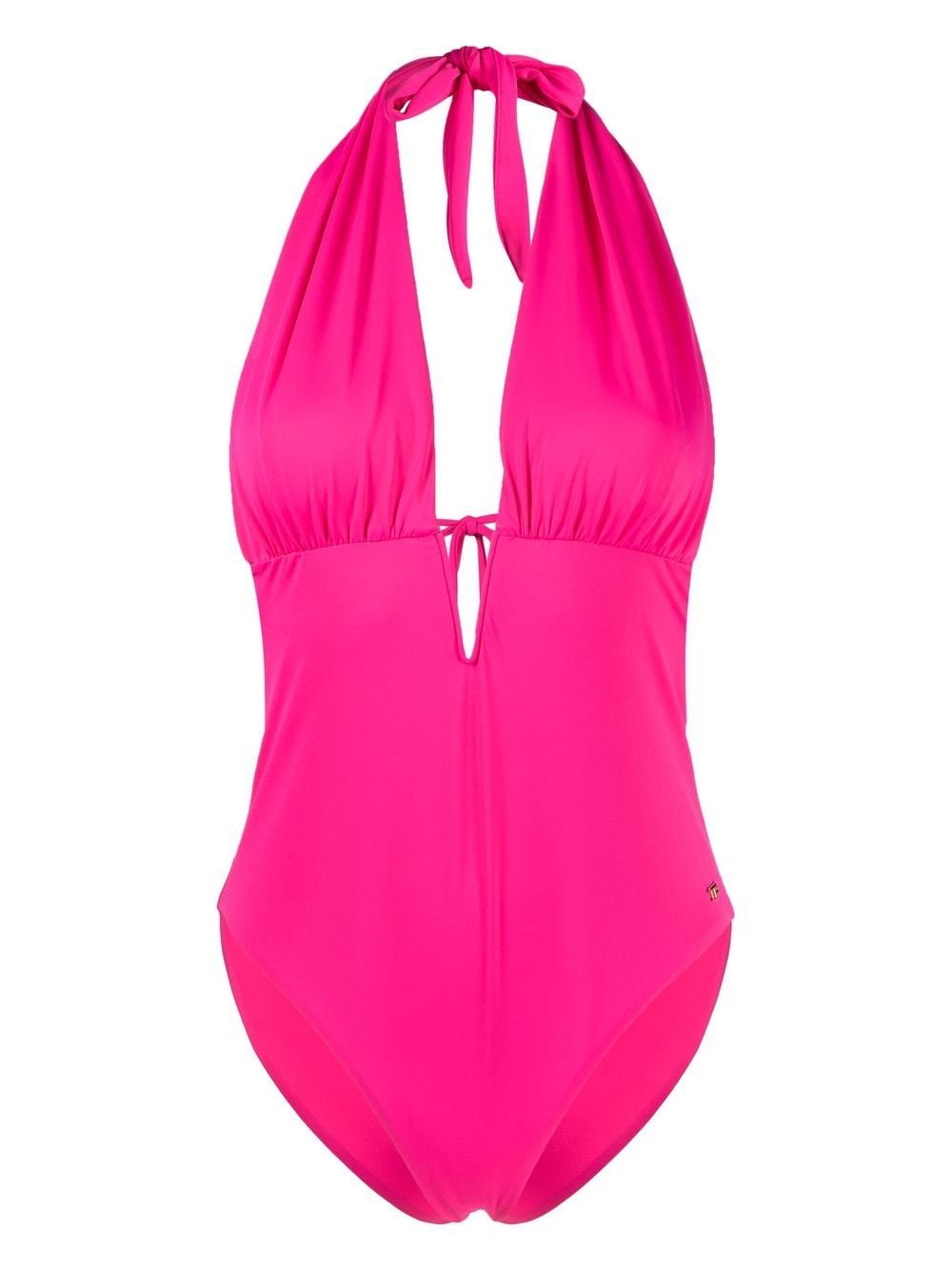 Pleated front lace-up one-piece swimsuit