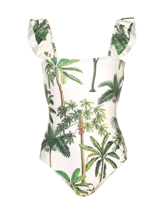 Vintage Print Ruffle Beach Swimsuit Set