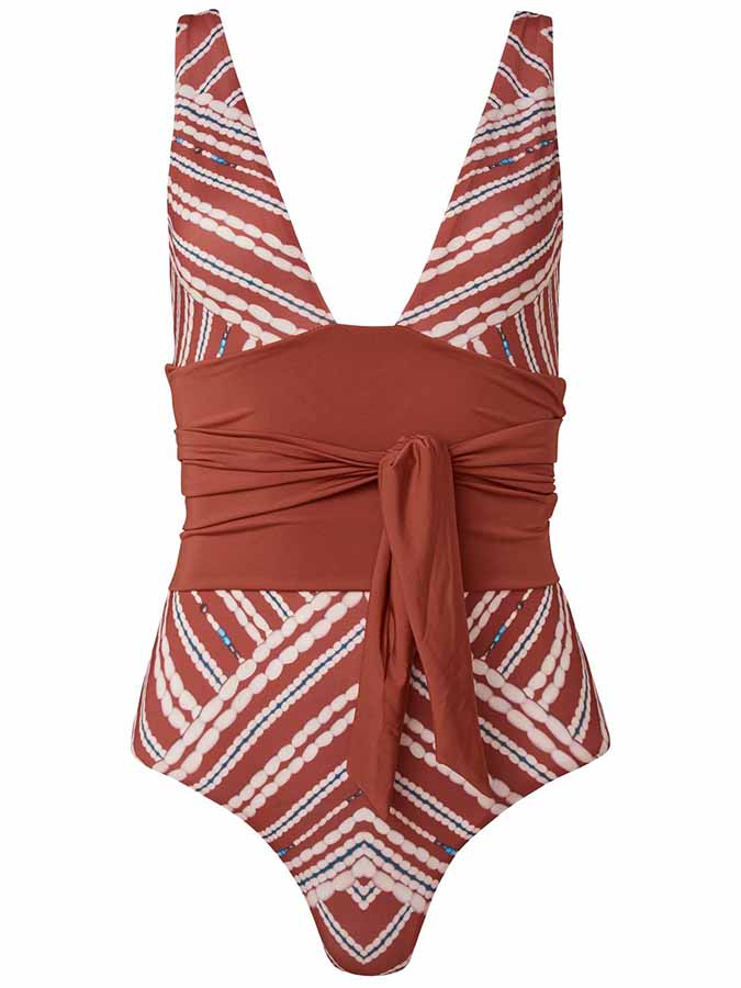 V-Neck Print Panel One-Piece Swimsuit
