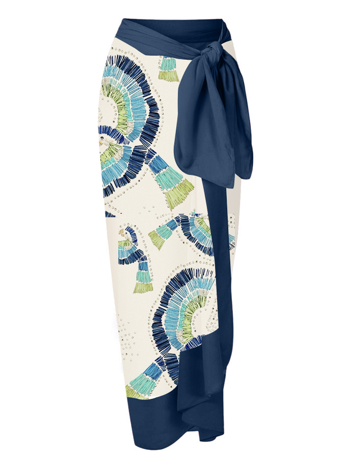 Deep V Print One Piece Swimsuit Set