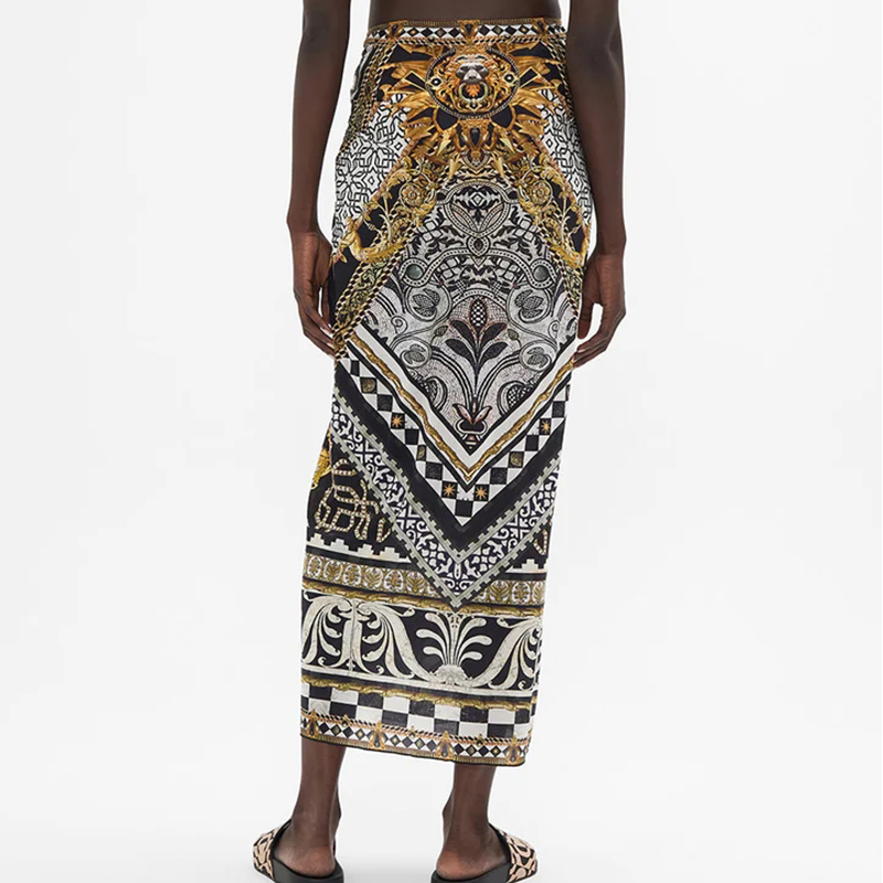 Printed Halter Swimsuit and Skirt