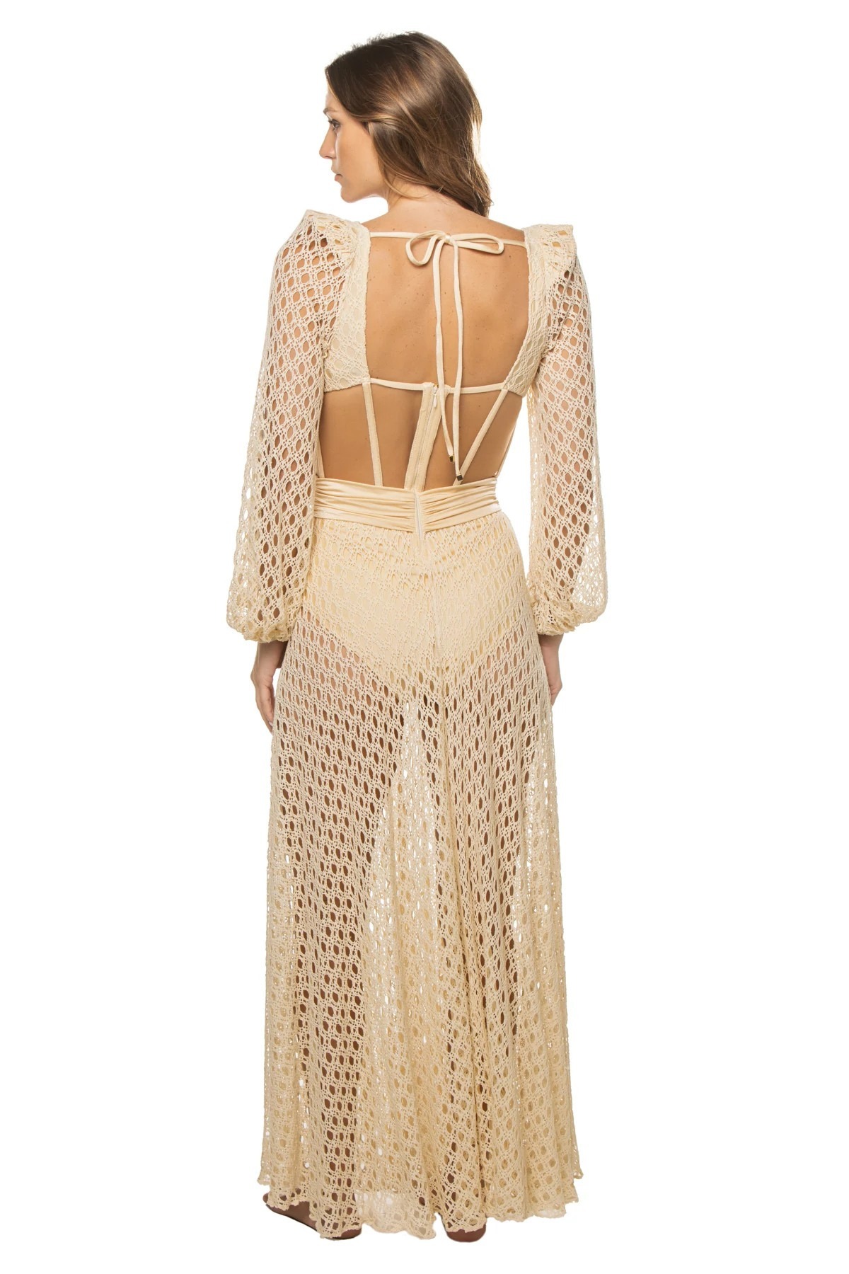 Natural Cutout Stretch-jersey And Crochet-knit Maxi swimsuit