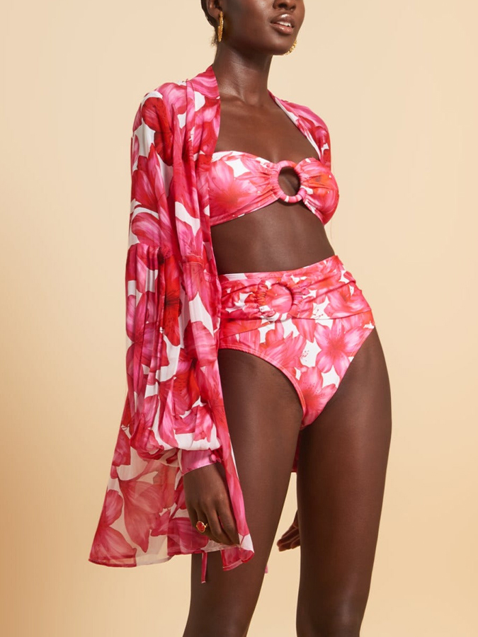 Beach Flower Print Swimsuit and Kimono