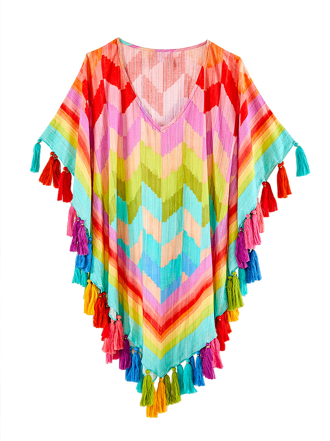 Fashion Rainbow Colorblock Beach Bikini Fringe Set