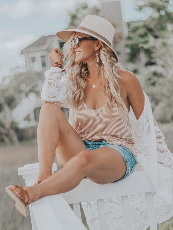 Lace Embroidered Vacation Sun-protection Cover-up