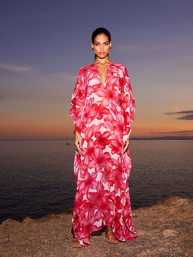 Beach Flower Print Swimsuit and Kimono