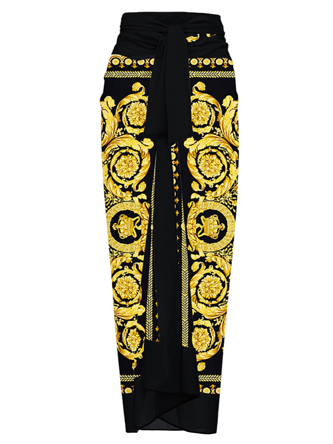 Reversible Bowknot Tie-shoulder One Piece Swimsuit and Sarong