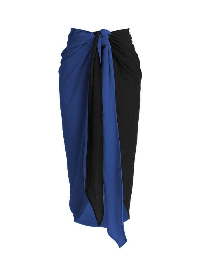 Black Blue Color Block Lace Up One Piece Swimsuit And Cover up