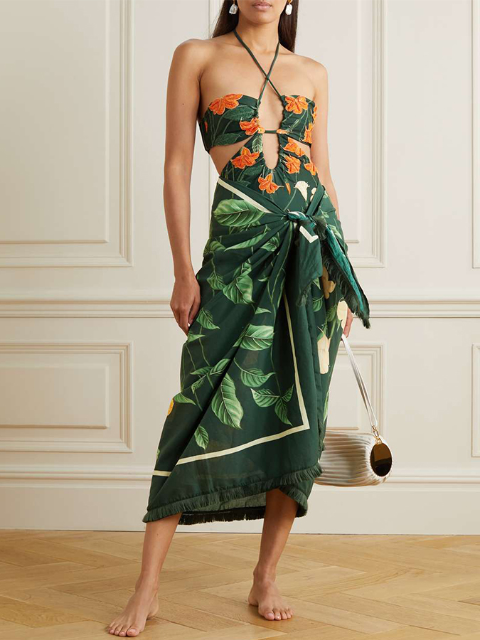 Vintage Floral One-Piece Swimsuit and Cover-up