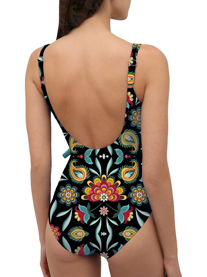Print Collar Wrap Fashion One Piece Swimsuit