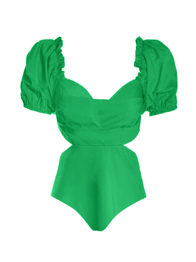 Beach Solid Puff Sleeve One-Piece Swimsuit and Skirt