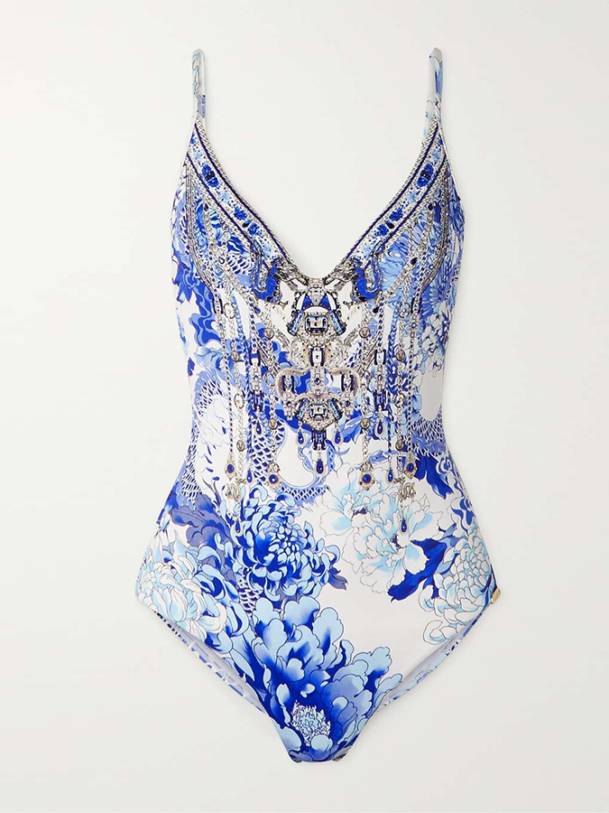 Vintage Floral Print One-Piece Swimsuit and Cover-up