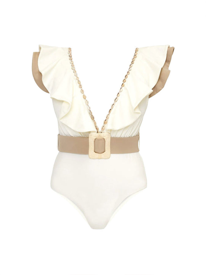 Ruffled V-Neck Neck Waist One-Piece Swimsuit