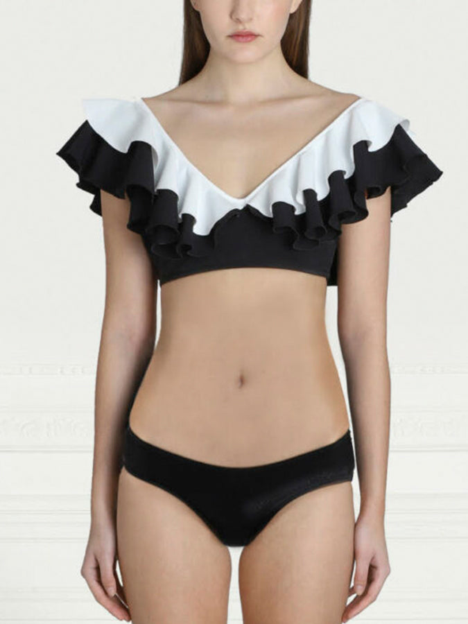 Fashion Colorblock Ruffle Swimsuit