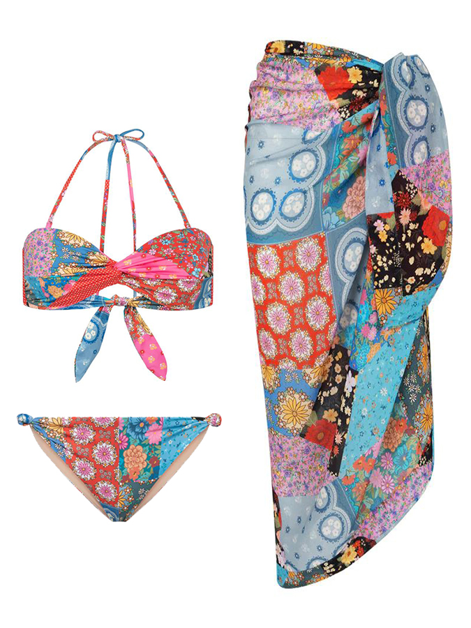 Bohemian print bikini swimsuit and cover up