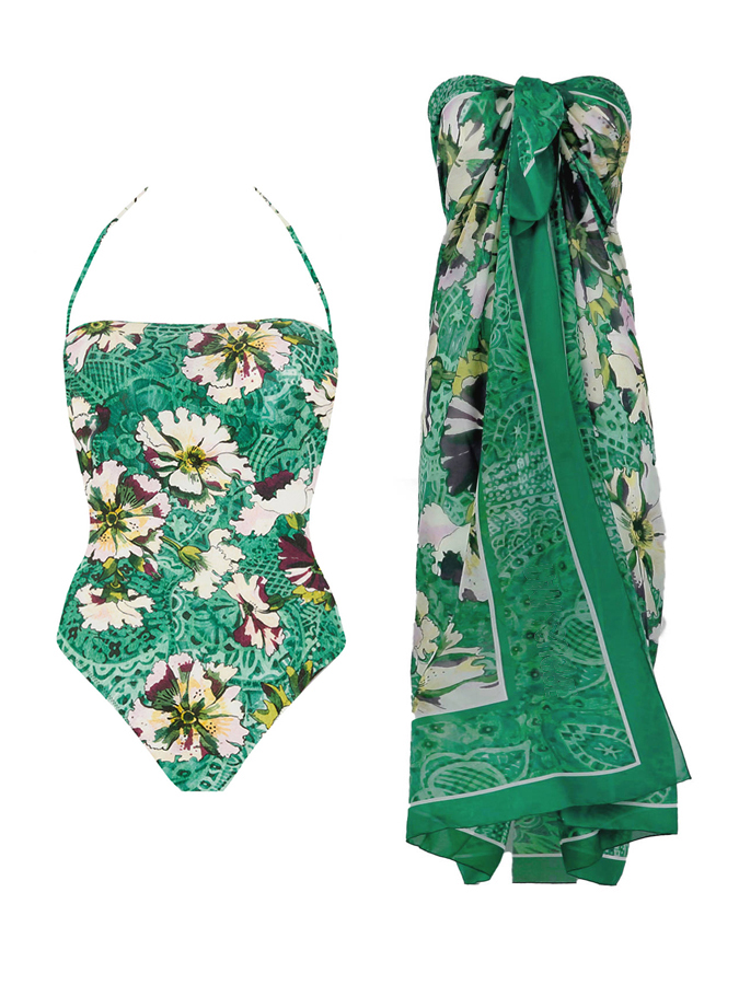 Vintage Floral Print One Piece Swimsuit And Cover up