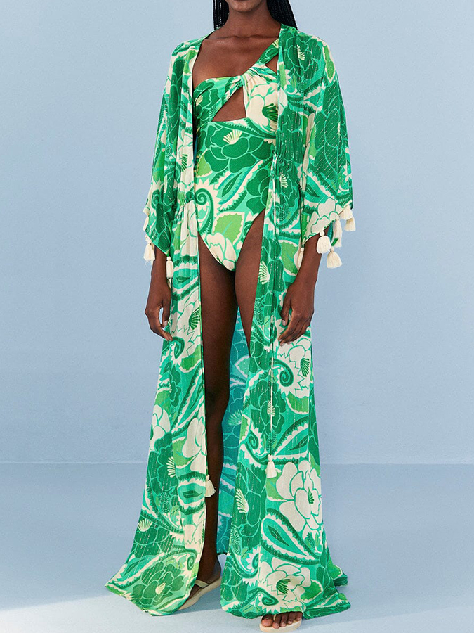 Floral Print One Piece Swimsuit and Cover Up