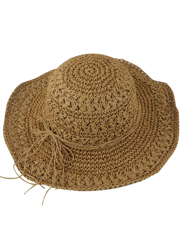 Sunscreen Solid Color Straw Woven Hollow Breathable Foldable Hat