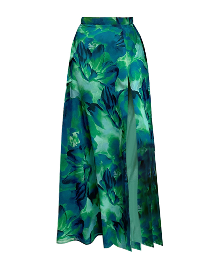 Halter Lace Up Printed Beach One Piece Swimsuit and Skirt