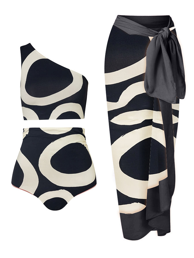 One Shoulder Print Split Swimsuit