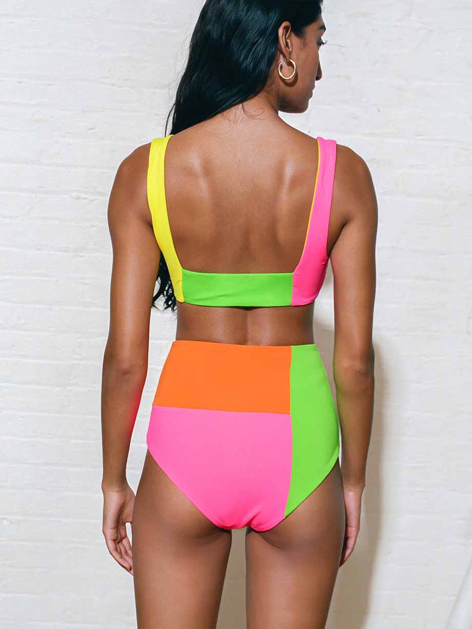 Fluorescent Colorblock Beach Bikini