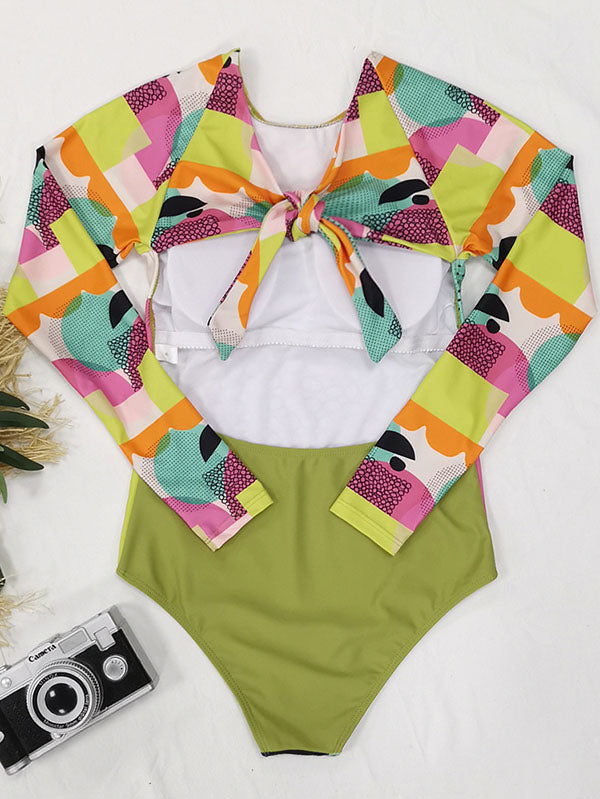 Abstract Print Long Sleeve Backless Wetsuit