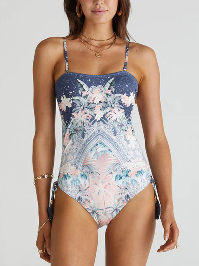 Vintage Botanical Print One-Piece Swimsuit And Cover up